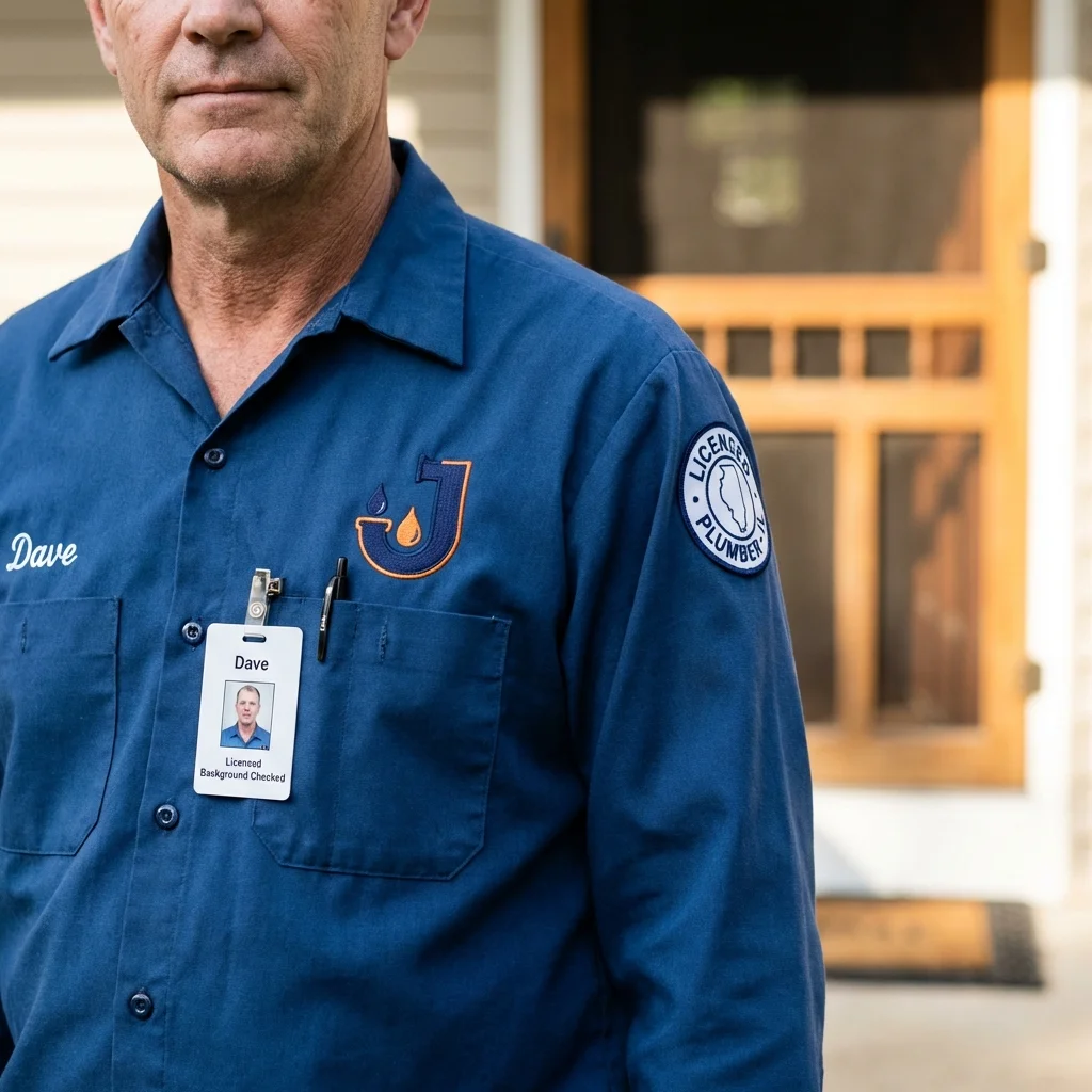 Licensed plumber showing ID badge in Wilson, WY