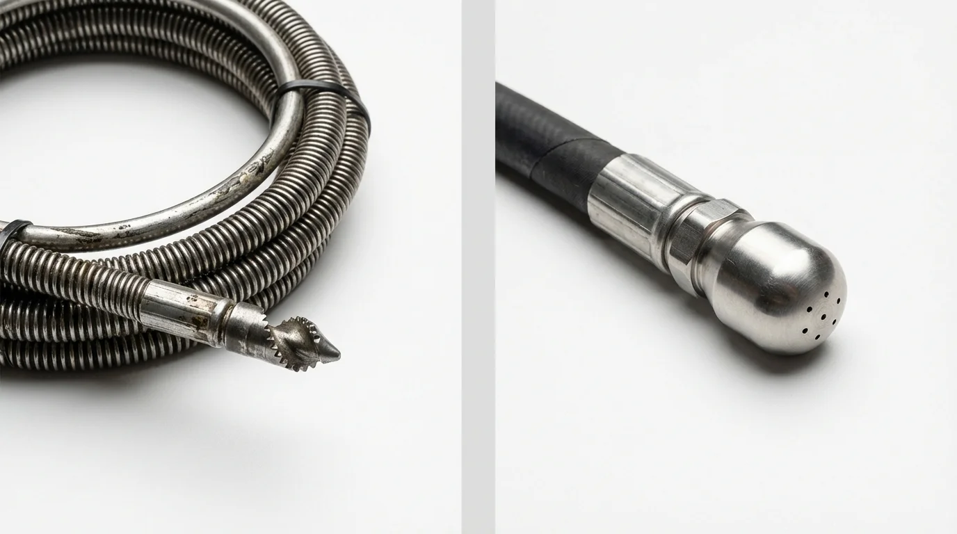 Drain snake cable and hydro jetting nozzle used for drain cleaning in Wilson, WY