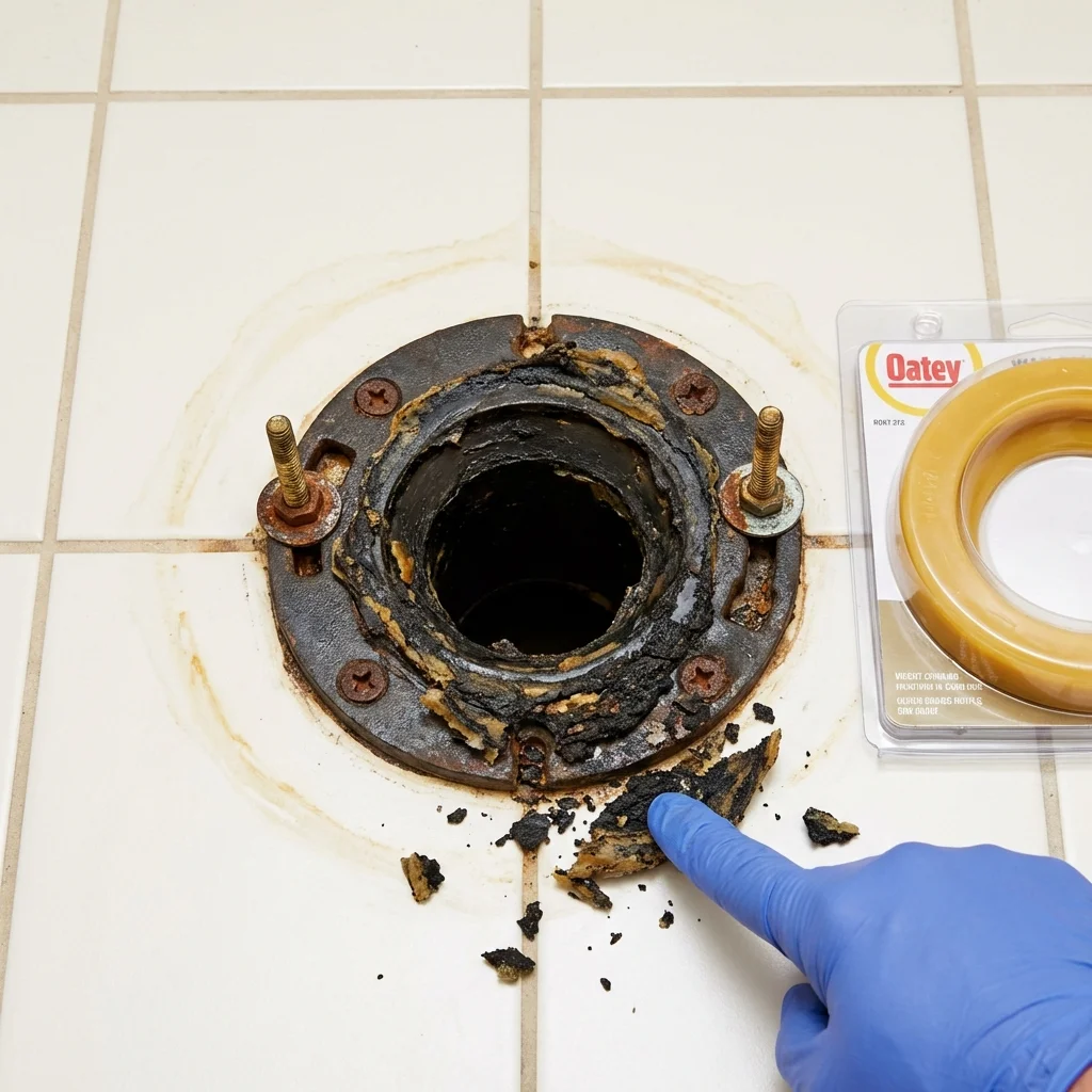 Failed wax ring showing water seepage at the base of a toilet in a Wilson, WY home
