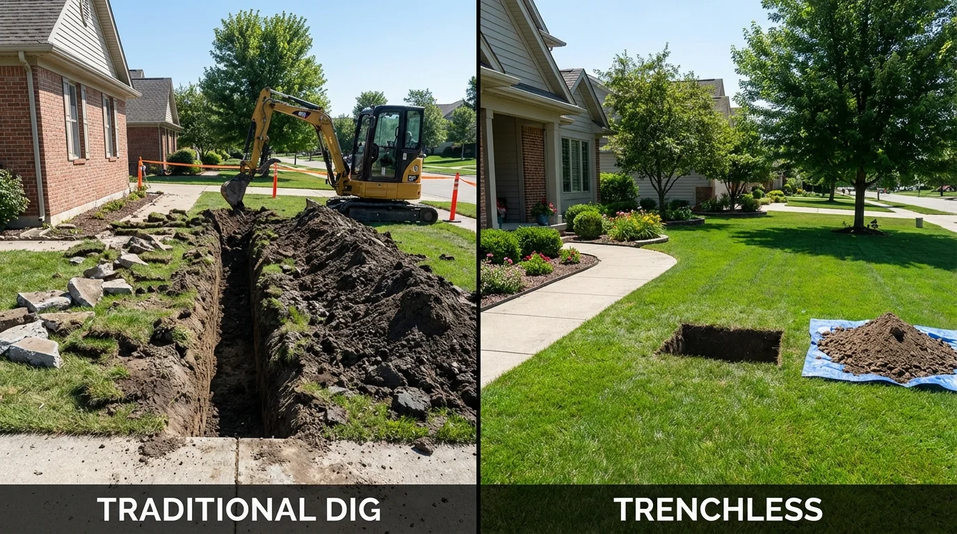 Trenchless sewer repair with minimal yard damage versus traditional excavation in Wilson, WY